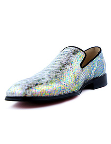 Chaussures occasionnelles orteil rond argent serpent impression plat chaussures