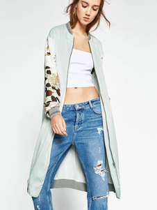 Manteau gris couleur bloc manches longues Stand collier des femmes surdimensionné Outwear