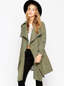 Manteau vert collier surdimensionné ouvert avant manteau des femmes avec ceinture