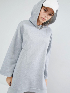 Manches longues haute basse Casual robe robe à capuche gris féminin