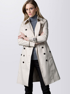 Trench-Coat blanc ceinture manches longues Split col Turndown Double Breasted manteau pour femmes