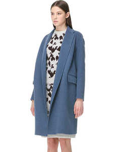 Bleu manches longues col Turndown pardessus Cocoon manteau femme avec poches