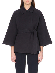 Manteau noir Half Sleeve col Turndown manteau ceinturé des femmes