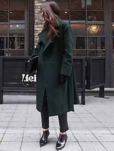 Wrap manteau manches longues Notch collier femmes ceinturé manteau Long