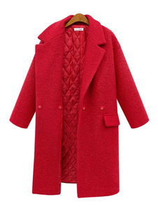 Wrap rouge manteau manches longues Notch collier agrafe pardessus avec poches