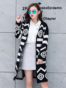 Des femmes manteau à manches longues noir Jacquard Cardigan tricoté