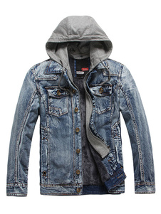 Veste en Jean à capuchon hommes Denim Jacket lavage bleu noir