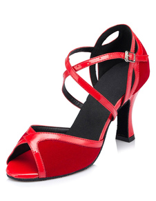 Populaires chaussures de latine en PU à talons évasés courroie ajustable unicolore peep-toe