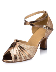 Pratiques chaussures de danse latine Paillette à talons évasés courroie ajustable unicolore peep-toe