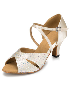 Peep danse chaussures féminines s’entrecroisent strass haut talon Ballroom