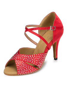 Peep danse chaussures féminines lanières strass haut talon Ballroom
