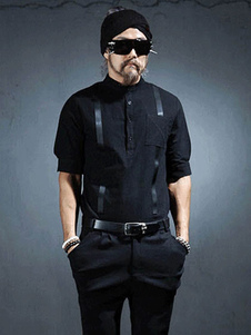 Demi-manchon Hip Hop noir chemises Style chemises en coton occasionnels hommes