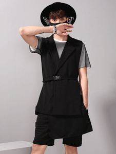 Gilet noir col en v sans manches découpe Steampunk Top hommes