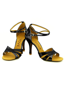 Danse noir Chaussures femmes Open Toe sangle réglable salle de bal sur mesure