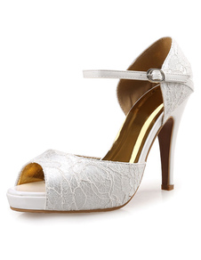 Peep dentelle haut talon chaussures de mariée de mariage chaussures
