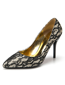 Lacet de chaussures de mariage noir fait haut talon chaussures de mariée de femmes