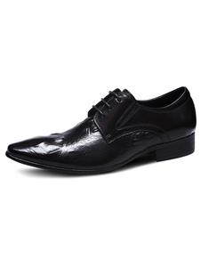 Bout pointu lacets de robe noire chaussures chaussures Oxford en cuir sellier