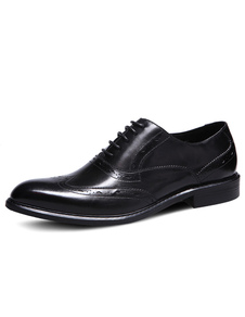Noir amande Toe vachette Lace de Brogue chaussures Up chaussures habillées
