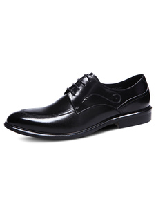 Robe chaussures noir amande Toe Lace hommes Up chaussures en cuir de vachette