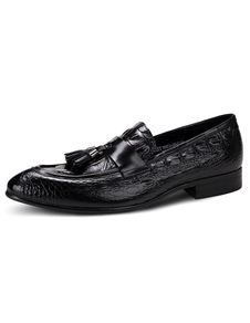 Noir Mocassins Tassel hommes amande orteil vache Crocodile glisse sur chaussures occasionnelles