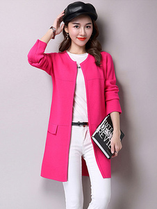 Des femmes tricot manteau Rose rouge Long Sleeve avant Cardigan ouvert avec poches