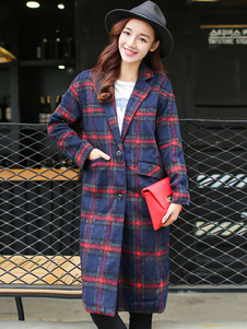 Beau manteau femme en gabardine écossais avec poches col à revers