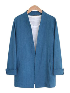 Bleu de costume veste manches longues poches mi-longs Blazer Casual veste femme