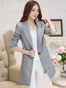 Gris 1 bouton poches mi-longs Outerwear Blazer costume féminin