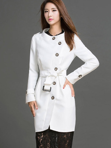 Blouse blanche armée Style mi-longs femme Slim Fit manteau ceinturé