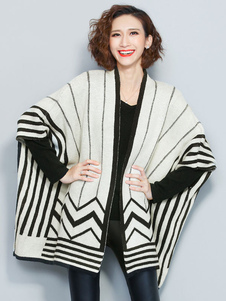 Manteau d’hiver femme bandes demi-manchon ouvert avant élégant Cape manteau