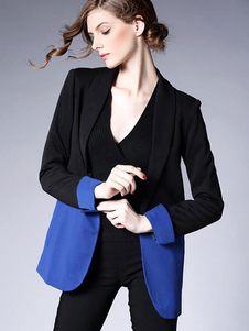 Contraste couleur poches Slim Fit Leisure Suit Jacket Blazer noir costume féminin