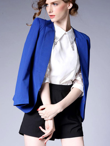 Blazer bleu poches manches longues Chic costume veston pour femme