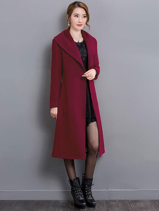 Manteau d’hiver manches longues col surdimensionné manteau Long des femmes avec ceinture