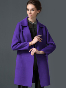 Manches longues poches mi-longs Cocoon manteau manteau d’hiver femme de pourpre