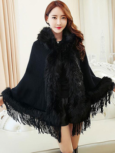 Manteau fausse fourrure glands des femmes capuche pull Cape manteau