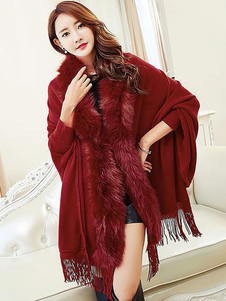 Cape manteau fausse fourrure Batwing glands des femmes ouvrir avant pull manteau