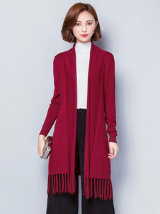 Pull Cardigans franges manches longues ouvertes avant tricots femmes