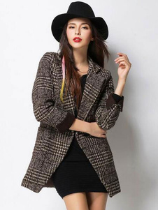 Costume veste Plaid poches double-breasted fente Blazer élégant manteau femme