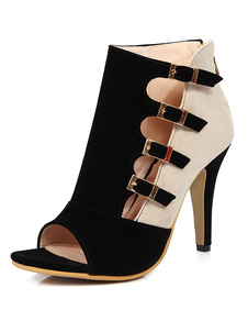 Bout ouvert fermeture éclair boucle chaussures de haut talon de Patchwork sandale daim bottillons fé