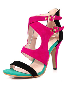 Haut talon sandales multicolore Criss-Cross boucles velours côtelé Stiletto talon chaussures femme