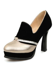 Crystal contraste couleur PU haut talon plate-forme Suede chaussures féminines pompes chaussures