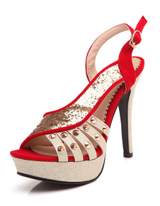 Rivets de plate-forme paillettes chaussures de mariage chaussures de mariée haut talon cheville sang