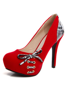 Chaussures pompes plate-forme ronde Suede chaussures à talons hauts Toe Snake arcs impression fémini