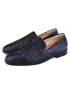 Chaussures de qualité homme en cuir noir à motif crocodile
