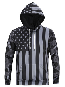 Hommes Hoodie noir Camo les étoiles et rayures imprimé Sweatshirt