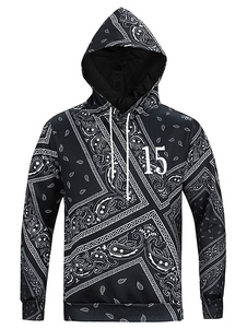 Noir imprimé manches longues Sweat à capuche pour hommes Hoodie