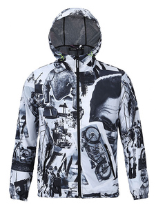 Long Hoodie manches fermeture à glissière imperméable masculin blanc imprimé Hooded Jacket
