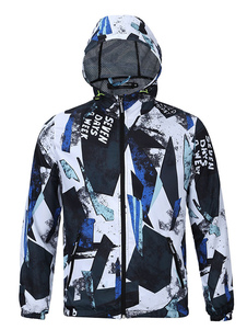 Pluie veste Zip masculine Up Hoodie imperméable à l’eau avec une impression géométrique