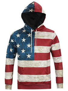 Drapeau imprimé manches longues rayures Sweatshirt Hoodie hommes à capuche