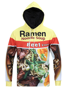 Jaune Long pour hommes Hoodie manches Sweat à capuche avec impression de nouilles